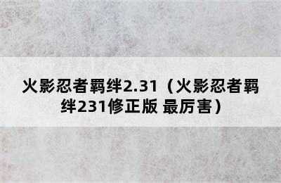 火影忍者羁绊2.31（火影忍者羁绊231修正版 最厉害）